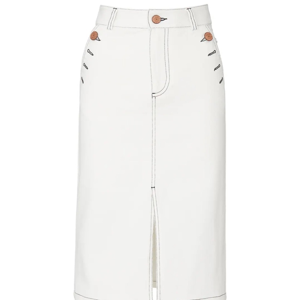 See By Chloe Cream Midi Skirt with Black Accents